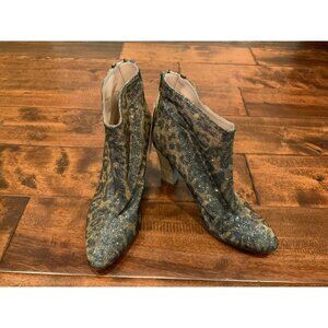 SJP Brown Minnie Glittered Leopard Ankle Booties, Size 8.5 (US) 38.5 (EUR)